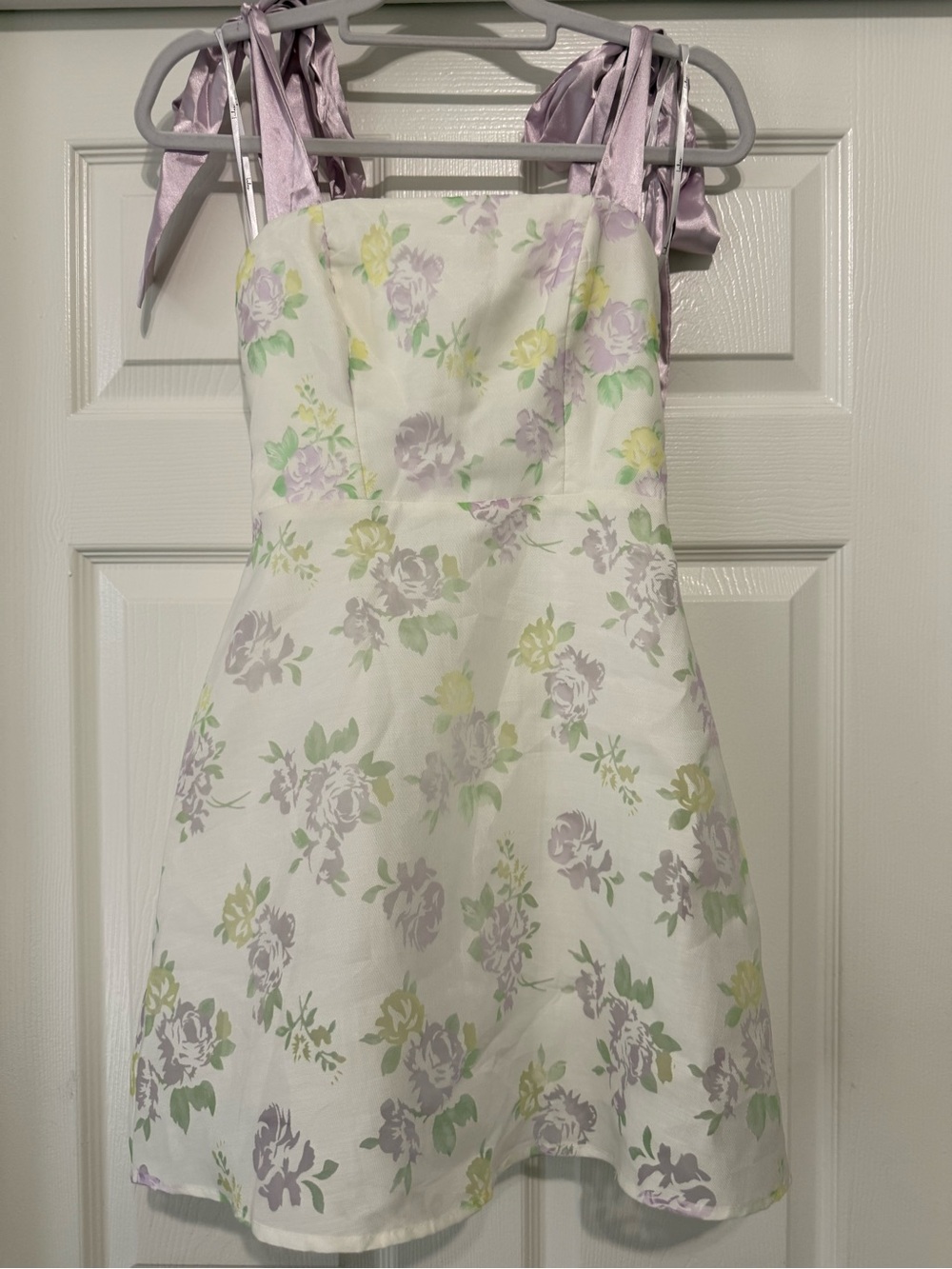 Lulu's White Floral Mini Dress with Lavender Tie-Straps